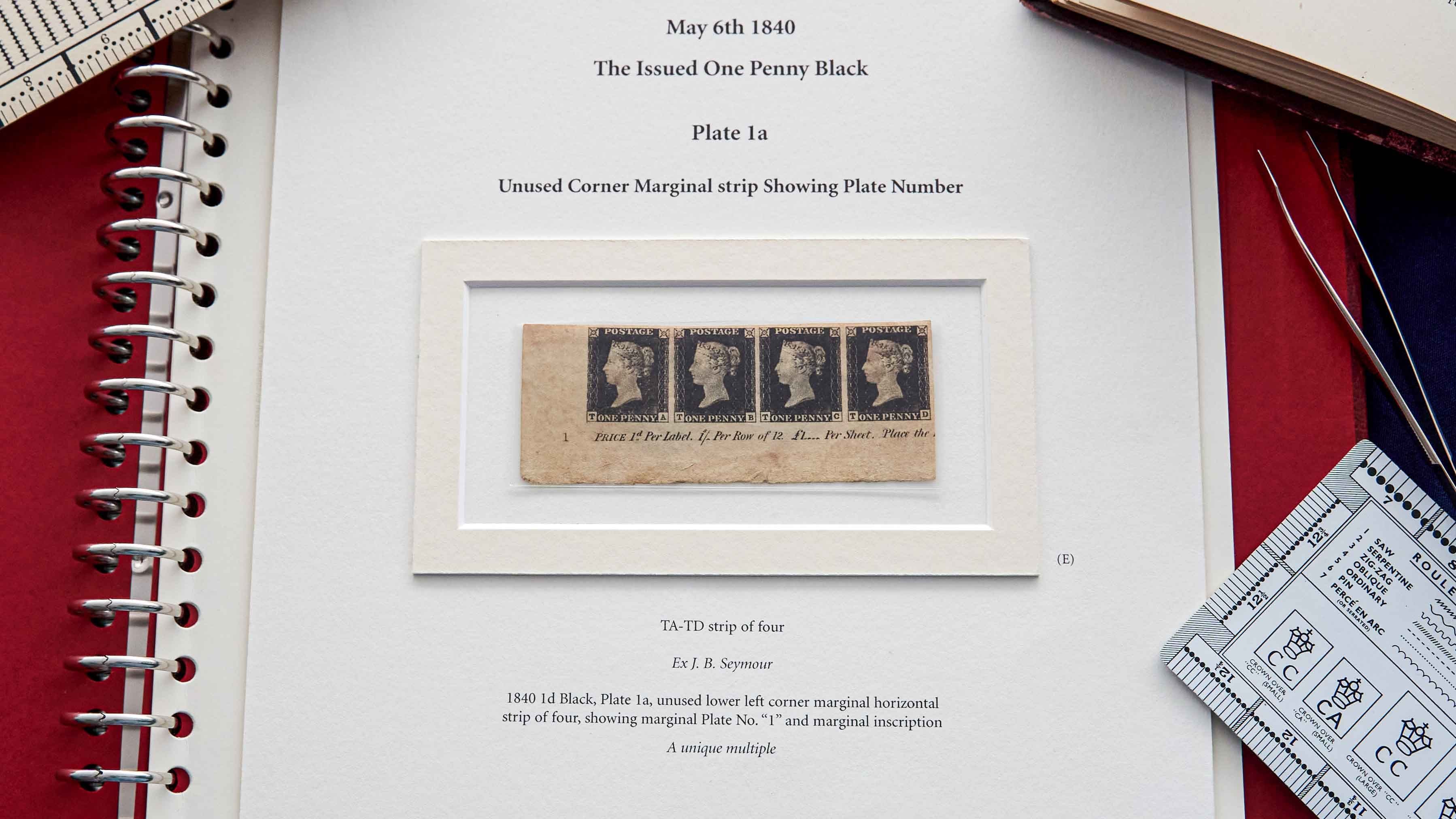 The One Penny Black May 6th 1840 The Issued One Penny Black Plate la Unused Corner Marginal strip Showing Plate Number
