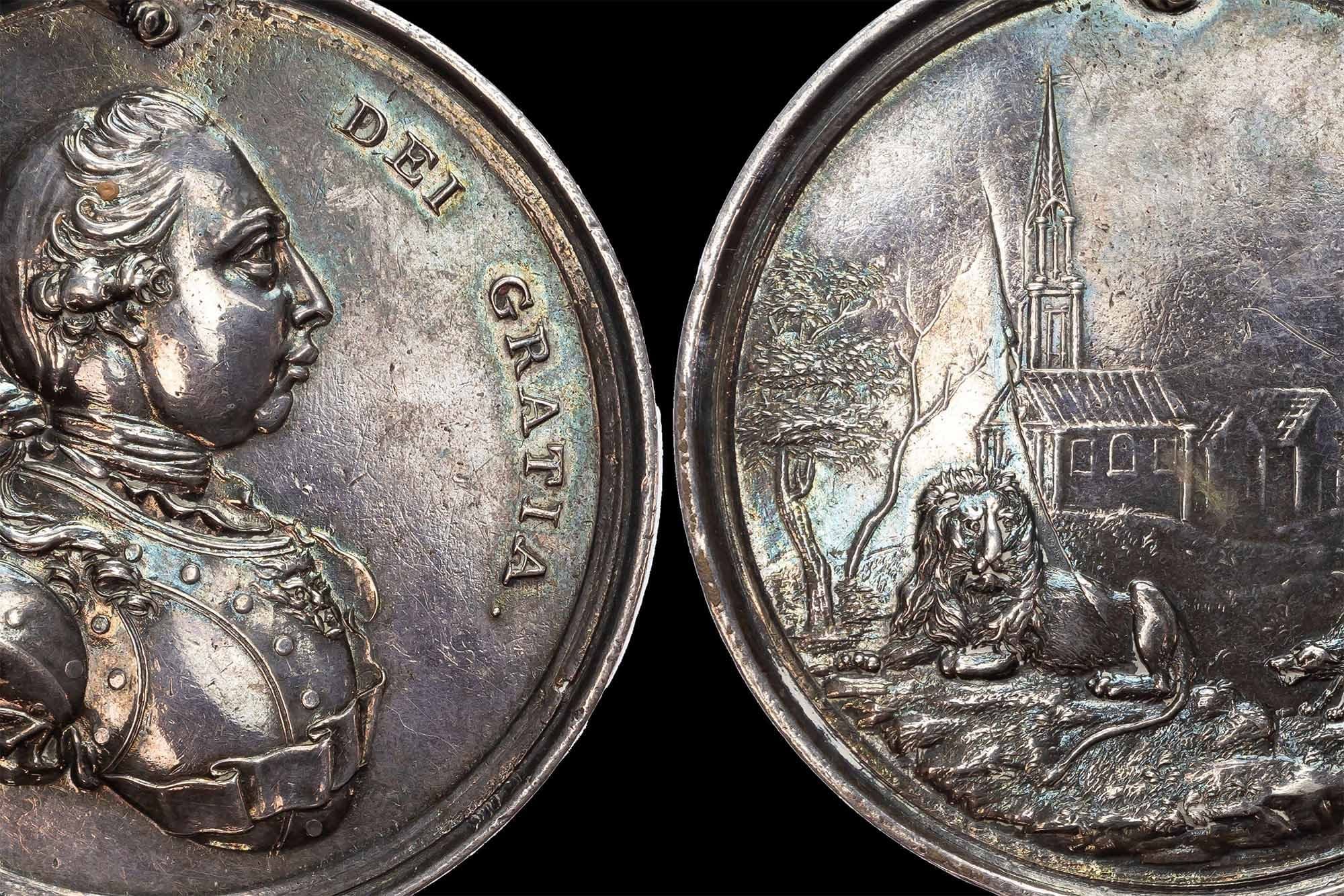 USA, George III (1760-1820), The Lion and Wolf Indian Chief's, Silver Medal (61mm/60.00gm), c. 1777.