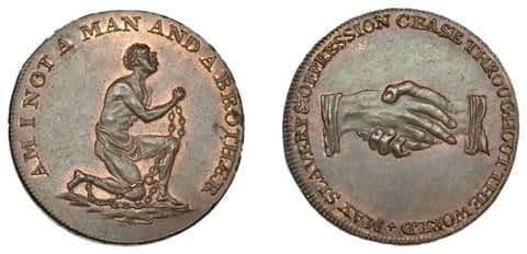 “AM I NOT A MAN AND A BROTHER” - Taking the Knee in the 18th Century - Anti-Slavery Society Halfpenny circulated in the late 1790s comes to auction.